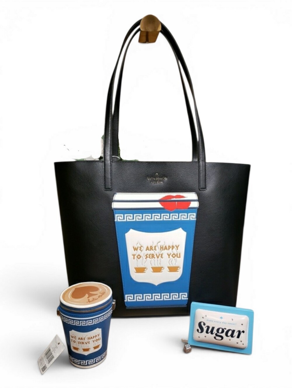 Kate Spade COFFEE BREAK Tote Set w/ Coffee Cup Crossbody & Sugar Coin Purse 3FER